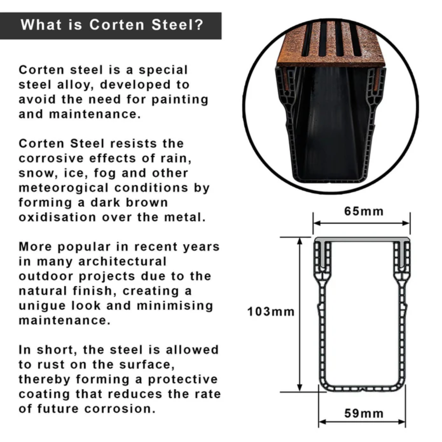 Corten Steel Threshold Storm Drainage Channel System A15
